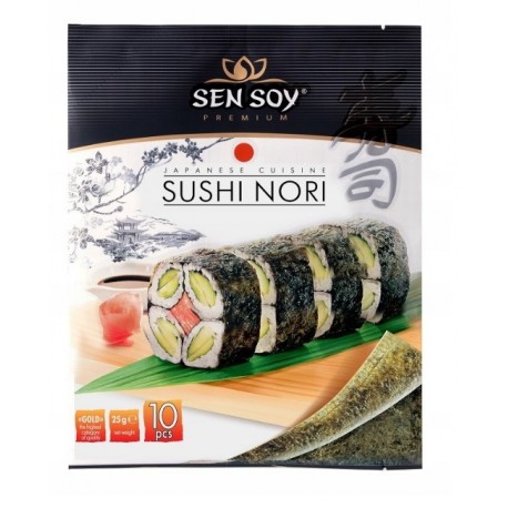 Algi Sushi Nori 10 arkuszy Premium Sen Soy 25 g Gold Wasabi Sushi Shop Sklep Orientalny Wrocław