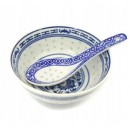 Chińska niebieska porcelana ryżowa zestaw miseczka 240 ml i łyżeczka